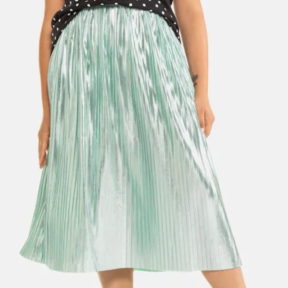 Mint Metallic Pleated Skirt, Ulla Popkin, Sz 24/26